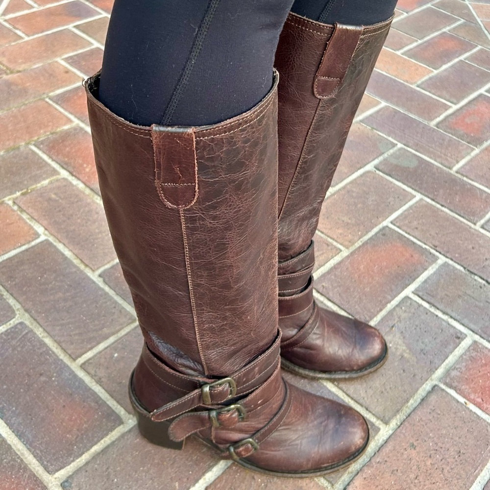 Steve Madden Bruce Brown Leather Riding Boots Tall Heeled Size 9 - Picture 4 of 8